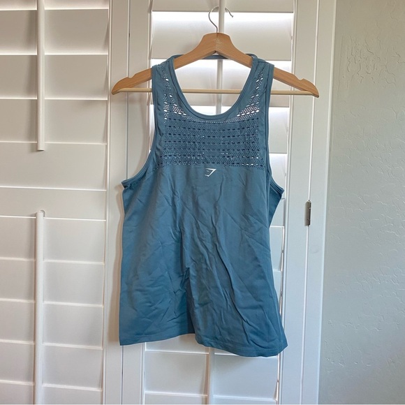 Gymshark Blue Teal Mesh Sleeveless Stretch Tank Top Size Medium, scoop neck - Picture 1 of 6